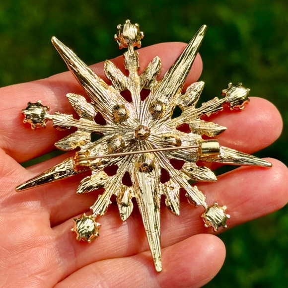 LARGE Star Brooch Pin Large Rhinestone Brooch - Picture 3 of 7